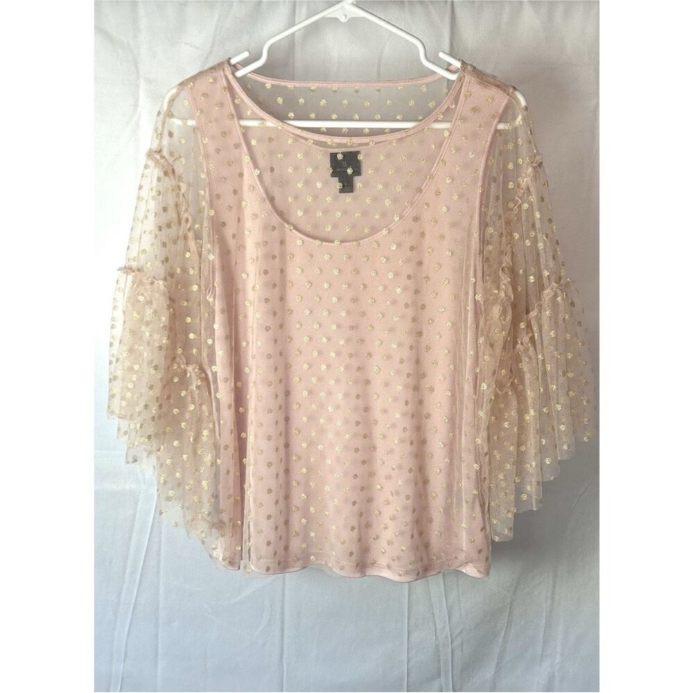 Worthington Womens Large Peach Bell Sleeves Gold Dots